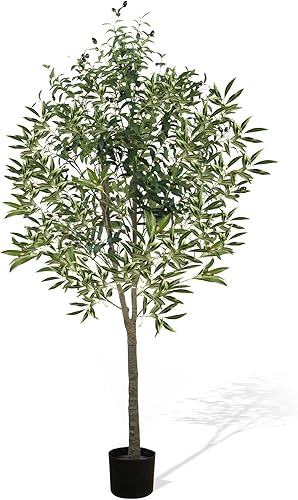 MISBEST Olivos artificiales, planta de seda sintética de 6 pies de alto, árbol de seda de olivo falso, plantas de olivo grandes con tronco de madera