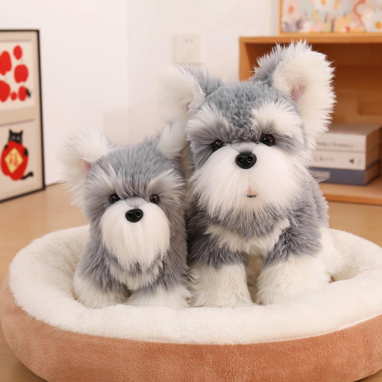 Schnauzer Plüschfigur, Realistischer Hund Plüschtier, PlüSchhund Stehend,Flauschiger Stofftier zum Spielen,Geschenk für Kinder und Hundeliebhaber (42cm,Grau)