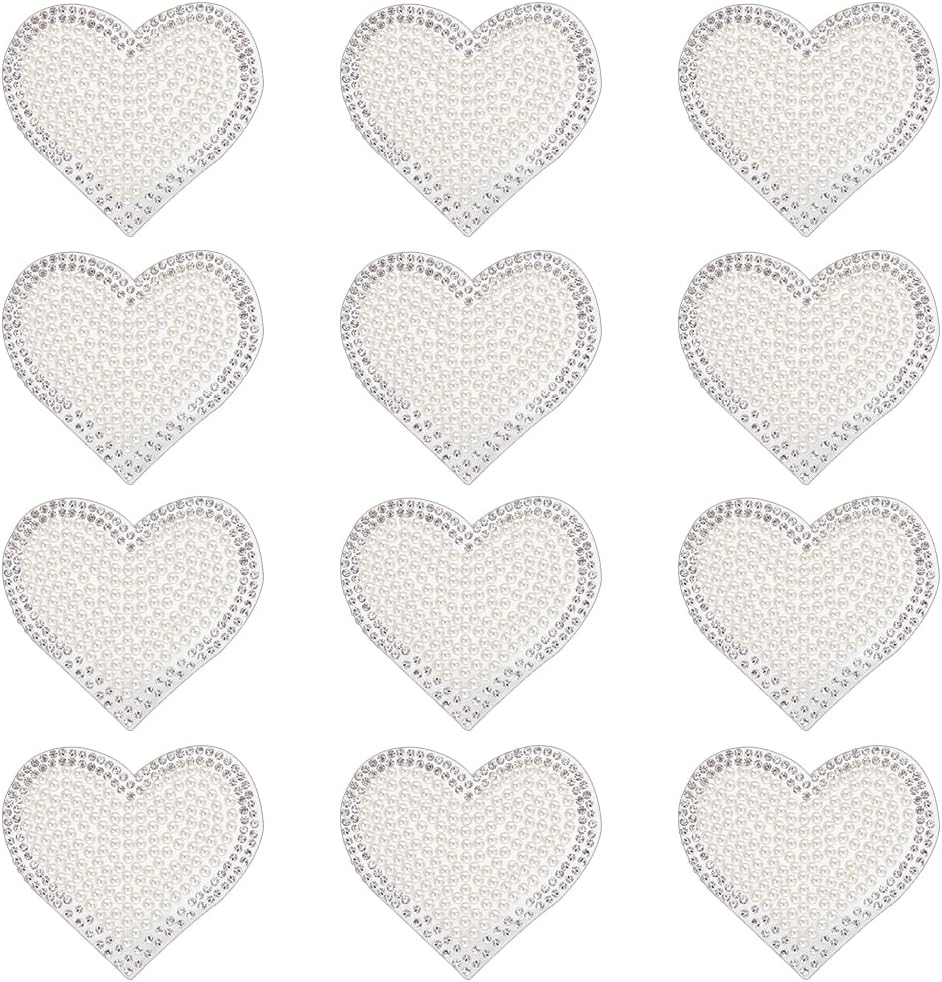20 Pcs Heart Shape Rhinestone Self Adhesive Patches for Clothing Repair Shiny Love Heart Pearl Diamond Patches Bling Applique DIY Accessory for Clothing Jeans Shoes Bags Hats Clothes