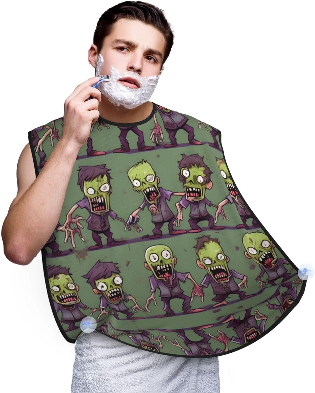Many Zombie Print Beard Bib Apron For Men, Beard Hair Catcher For Men Shaving Trimming,Beard Cape Cloth