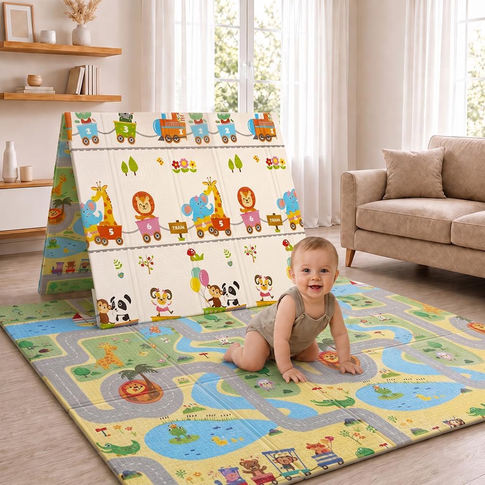 StarAndDaisy Baby Play Mat for 0 to 2 Years, 6mm Thick Foldable XPE Baby Mats for Floor, Reversible Cushioned Mat for Kids Playing, Lightweight & Portable Playmat (5 * 6.5 ft)-image-14