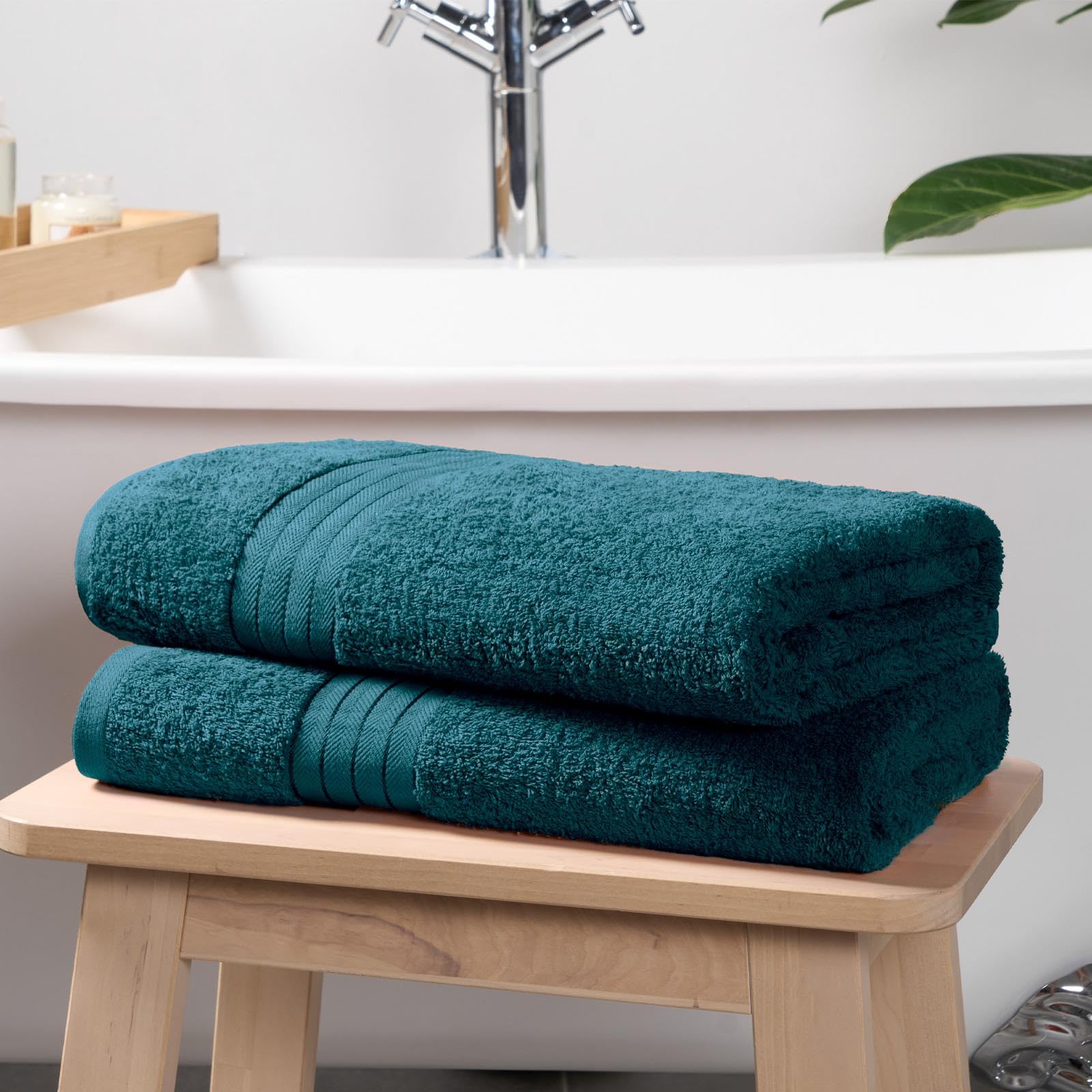 Dreamscene Dark Teal Brentfords Extra Large Bath Sheets Teal Green, 100% Cotton Shower Towel Bath Sheets Super Soft Feel High Absorbency Bathroom Essentials, 2 Piece