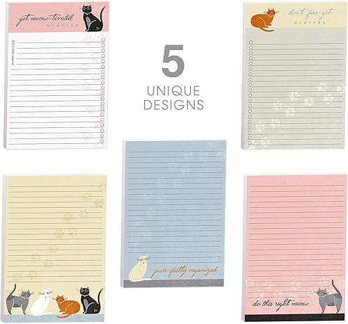 Miniatura 2 de Cat Puns - Juego de bloc de notas diarias, listas de prioridades de relleno de notas adhesivas de 4 x 6 pulgadas, cinco diseños felinos únicoslistas
