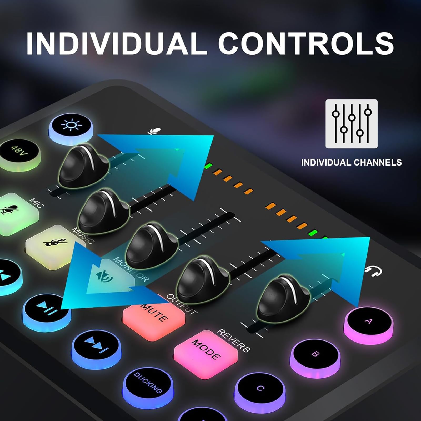 NEWFUN Mixer audio da gioco, streaming, audio mixer,Bluetooth, Include mixer audio e microfono BM800, mixer RGB per PC per lo streaming, controllo del volume per podcasting, registrazione e voce