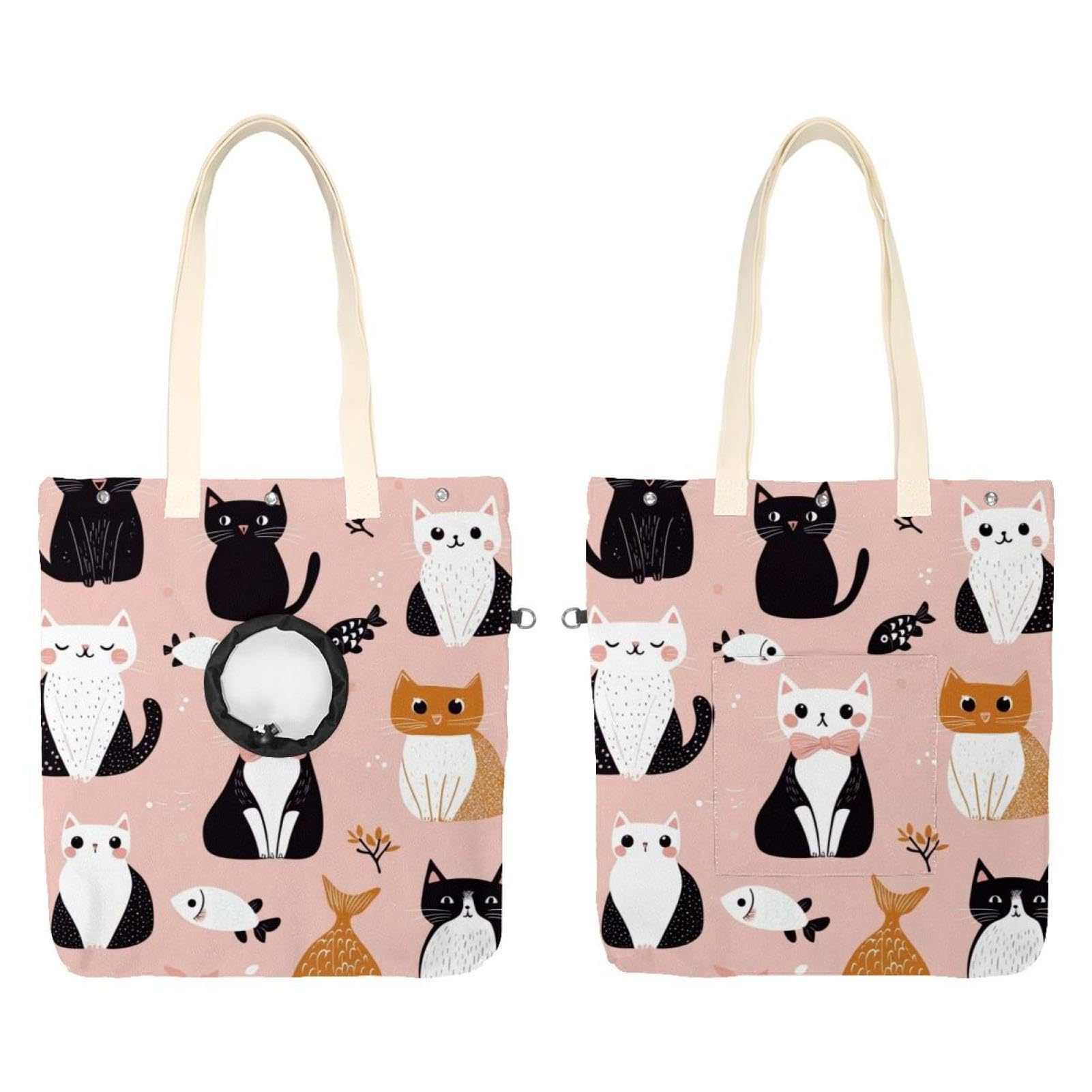 Sac de transport à bandoulière en toile chats marron et noirs pour petits animaux domestiques