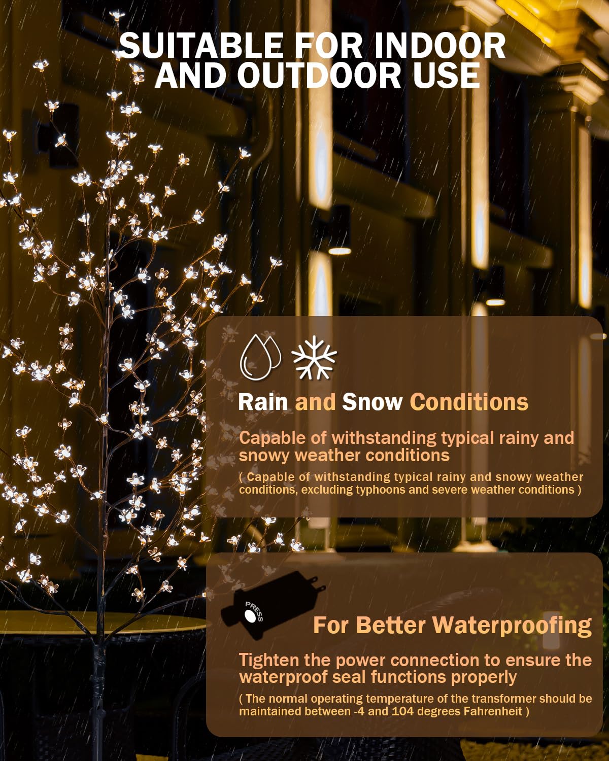 Tybeeu Árbol de cerezo iluminado de 6 pies con luces LED blancas cálidas para decoración de día festivo, regulable, certificado UL, impermeable IP44, ideal para decoración de interiores y exteriores