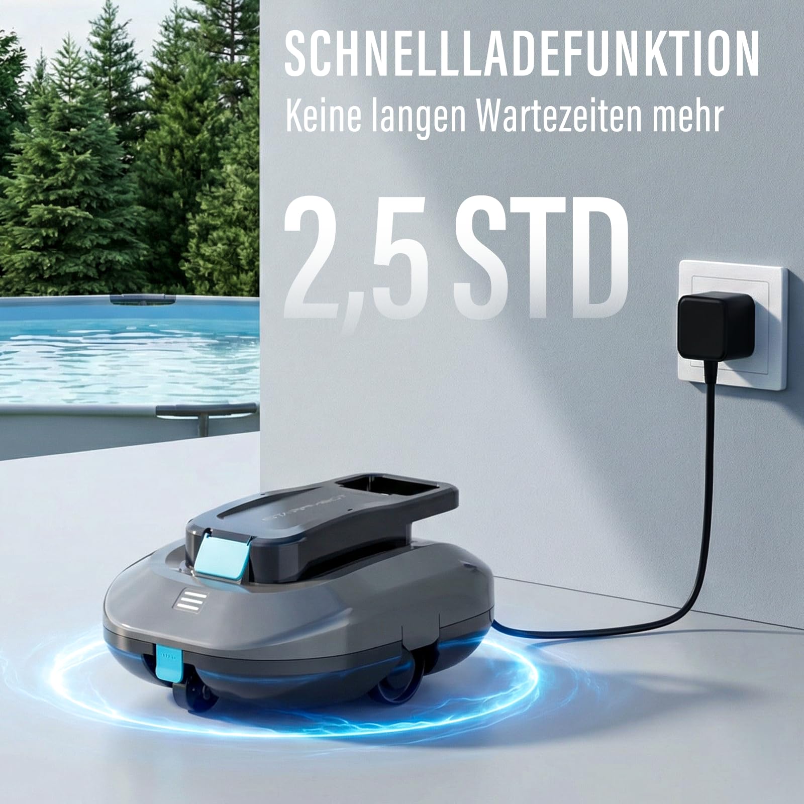 STARRYBOT Kabelloser Poolroboter mit Zwei hocheffizienten Motoren, 15 Kpa Starke Saugleistung, Selbstparkfunktion, Smart-LED-Anzeige, Poolsauger für Flachboden-Pools bis zu 84 m² (Grau)