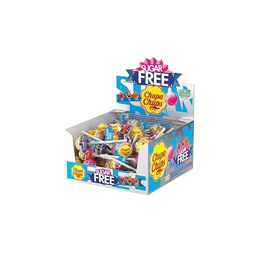 Lot de 50 bonbons Chupa Chups Sugar Free Lolly, aux saveurs assorties.