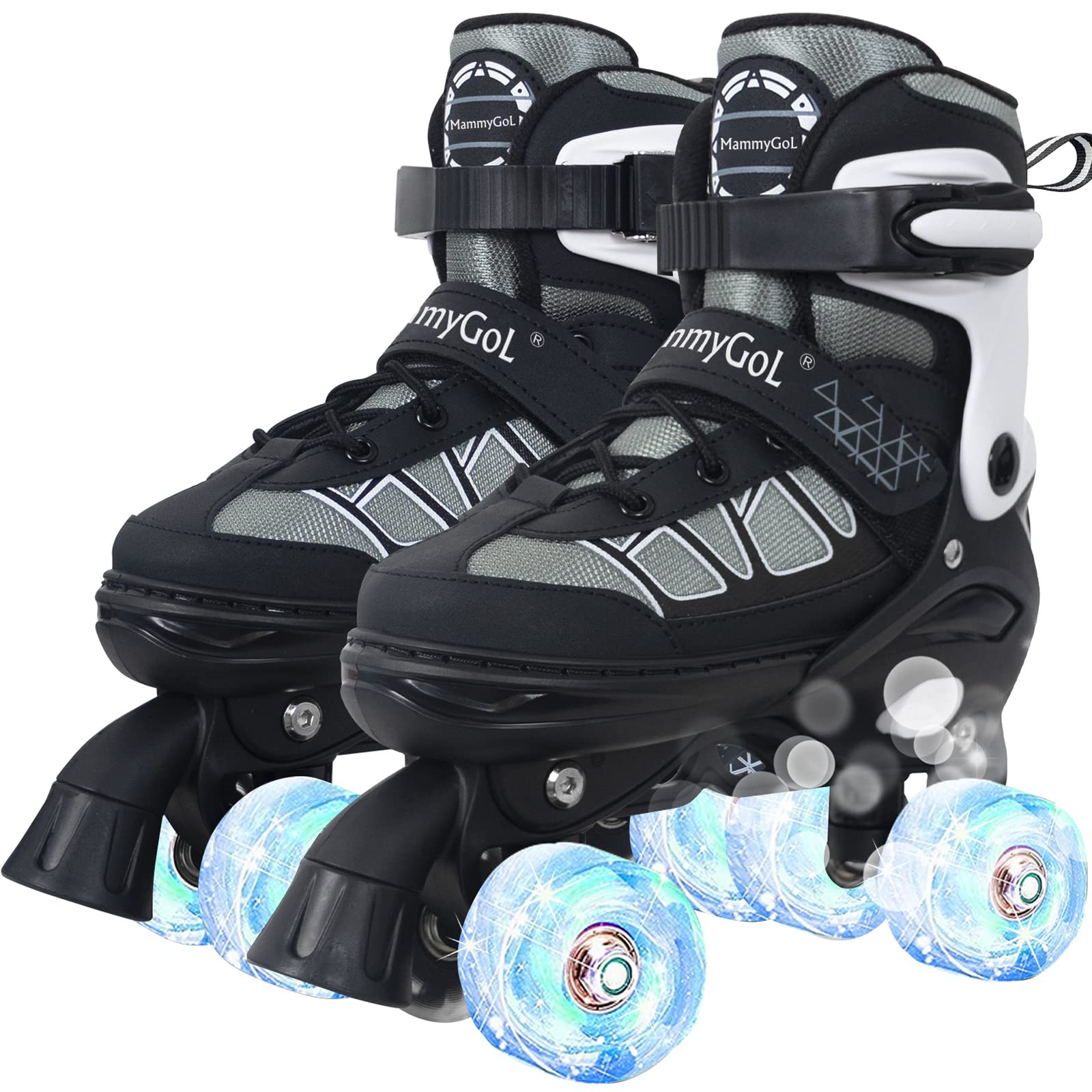 MammyGol Roller Skates for Kids Boys Girls, Adjustable Quad Skates with Light Up Wheels for Toddler Little Kids Ages 6-12, Beginners Outdoor Sports