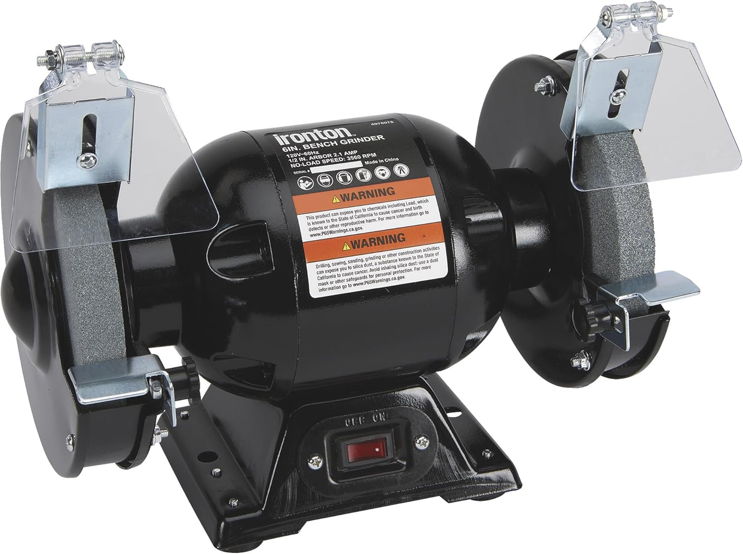 Ironton 6in Benchtop Grinder, 1/2 HP 3560 RPM, Model BG115-6L - Dual Aluminum Oxide Wheels for Heavy-Duty Grinding