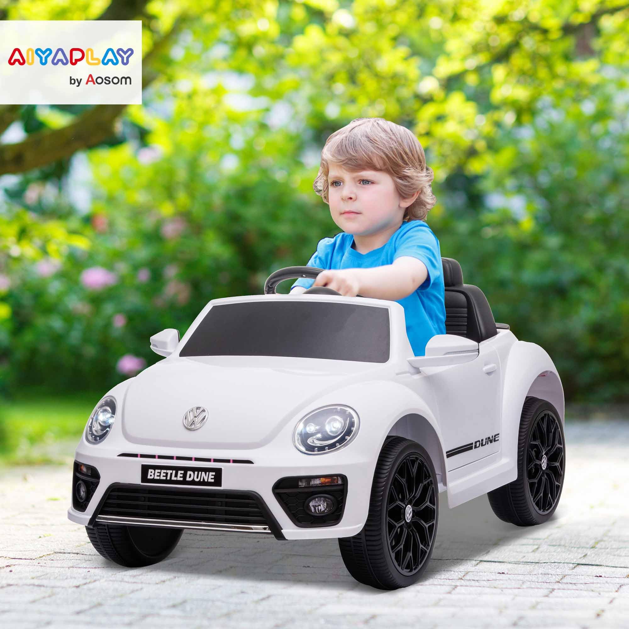 AIYAPLAY auto elettrica per bambini 12V auto per bambini con telecomando 2.4G, musica, clacson, auto elettrica con luci LED, connessione USB/MP3, 3-5 km/h, per bambini 3-5 anni, bianco