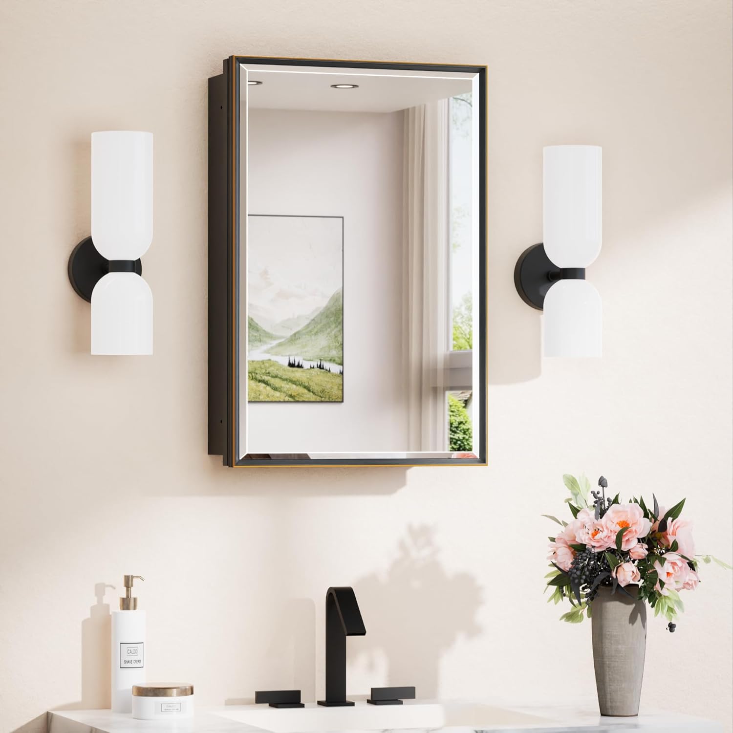 TokeShimi 16 x 24 Beveled Mirrored Medicine Cabinet Recessed, Bathroom Mirror with Storage Adjustable, Aluminum Frame Metal Oil Rubbed Bronze Medicine Cabinet with Mirror 16x24 IN Single-Door Oil Rubbed Bronze