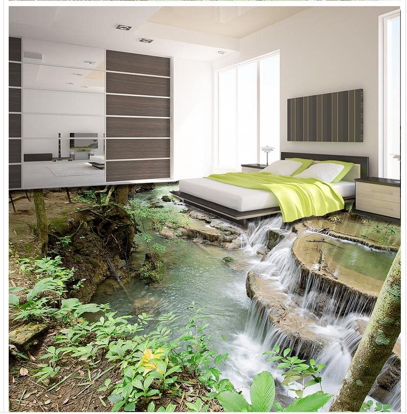 HETRUE DIY Luminous Wallpaper for Kids Bedroom Living Room Decor 3D Wallpaper 3D Floor Murals PVC Photo Wallpaper Mural Floor 3D Outdoor Waterfall Tiles,200X140Cm Peel and Stick Vinyl Film