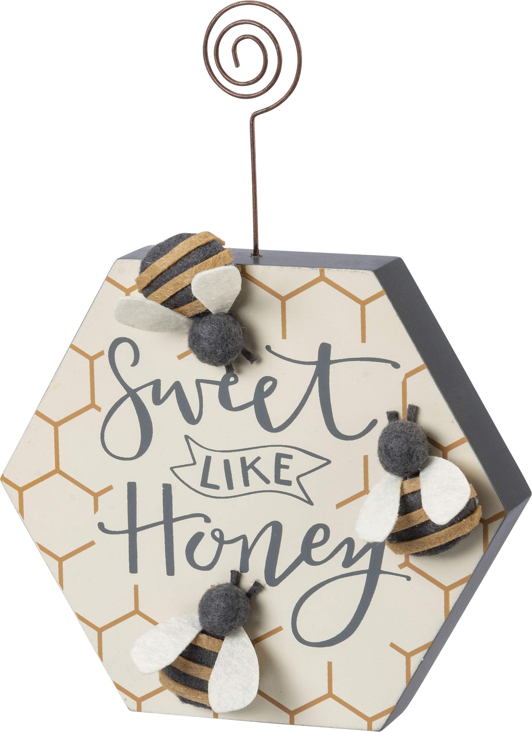 Primitives by Kathy 101725 Wood Photo Holder Block, 6" Height x 5" Length x 1.50" Width, Sweet Like Honey