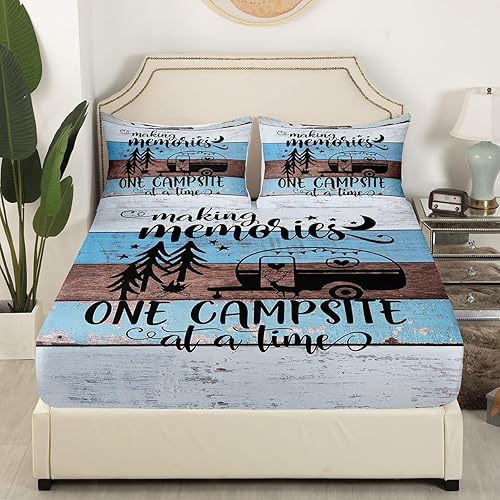 Vista 150 de Erosebridal Sábanas rústicas de granja, sábanas de camping feliz, juego de sábanas para decoración de cámper para niños, adolescentes, mujeres
