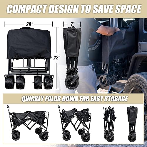 Miniatura 2 de OFFGRID - Carro plegable resistente con marco de acero para jardín, gran capacidad, 260 libras, mango ajustable, ruedas grandes, uso en viajes al