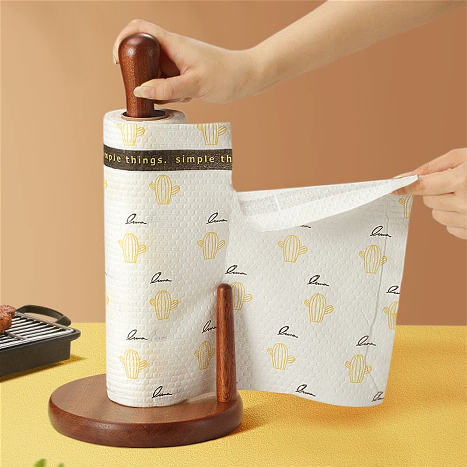 Porte Essuie-Tout En Bois Naturel - Support Vertical Pour Cuisine Ou Salle De Bain, H30 Cm