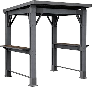 Keter Signature 8 x 6.5 FT Grill Gazebo Hardtop Durable Resin Outdoor BBQ Gazebo with Double Shelves, Permanent Grill Pavilion for Patio Lawn, Deck, Backyard, and Garden