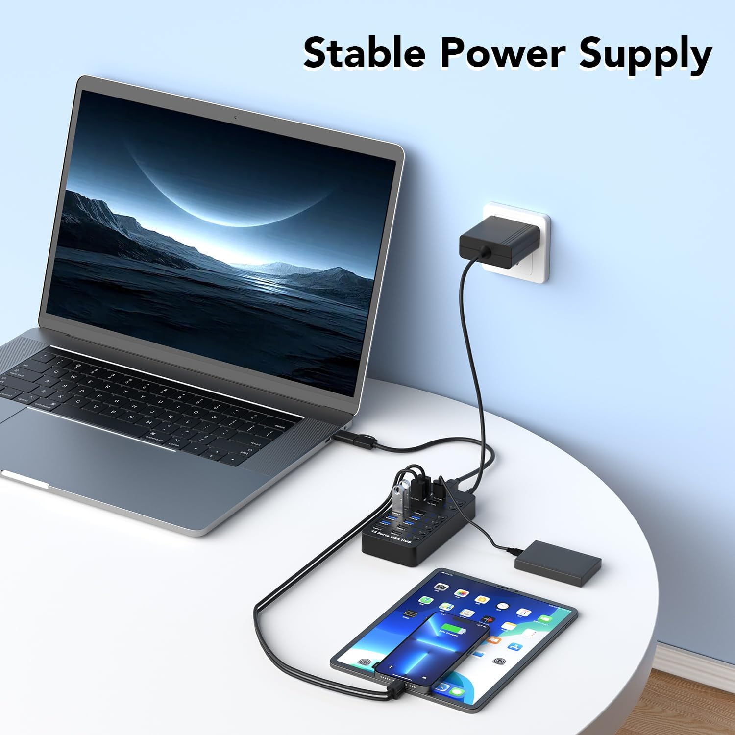 Powered USB Hub, Arector 14 Ports USB 3.0 Splitter Hub with 4 Smart Charging Ports, 10 USB A Ports, Individual On/Off Switches, 12V-24V Power Adapter, USB 3.0 5Gbps High Speed Transfer, USB