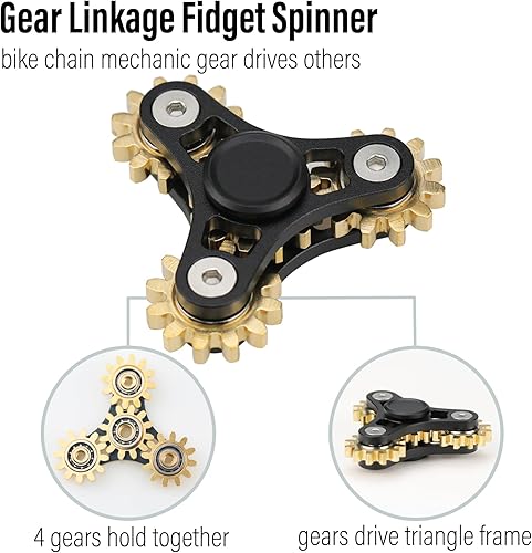Miniatura 9 de FREELOVE Copper Gears Linkage Fidget Spinner Juguetes para adultos, mini pequeños spinners de metal silenciosos de primera calidad, apilables,