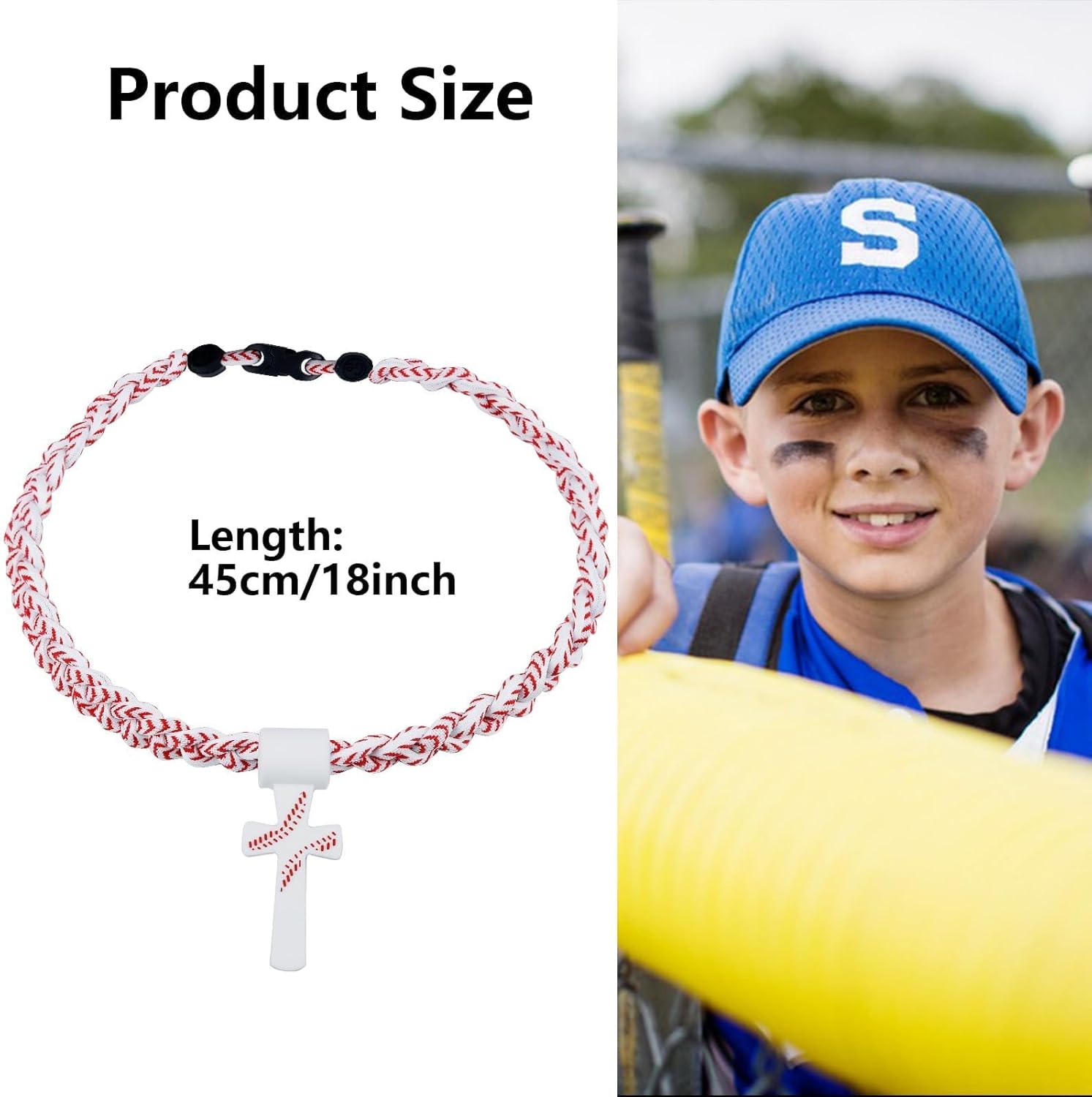 2 Pieces Baseball Cross Necklaces Braided Rope Tornado Titanium Baseball Necklaces Sport Rope Cross Pendant Necklace for Men Player - Image 3