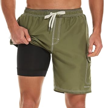 HODOSPORTS Mens Swim Trunks with Compression Liner 9 inch Bathing Suit Quick-Dry Swim Shorts Cargo Pockets S-4XL