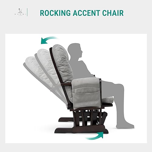 Miniatura 13 de Naomi Home Mecedora para bebé con otomana – Silla deslizante suave y silenciosa, respaldo alto y brazos acolchados para alimentación, muebles Gris
