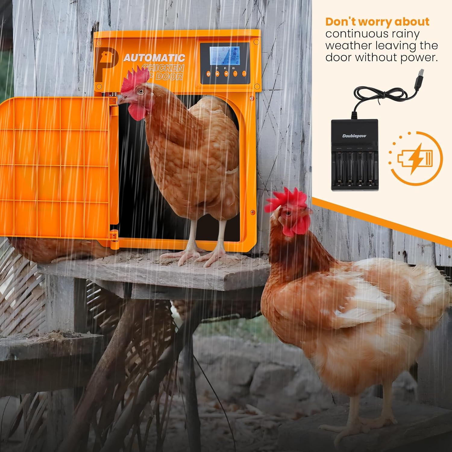 Automatic Chicken Coop Door, Upgrade Door Opening, Solar Powered Chicken Door, Light Sensor&Timer, Remote Control, Multiple Power Options with Solar Panel