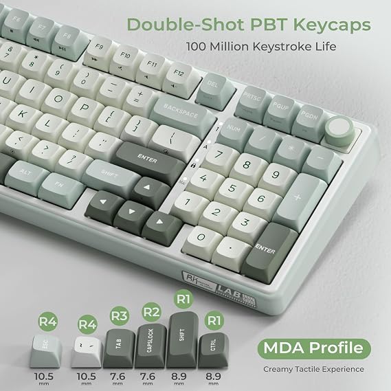 RK ROYAL KLUDGE R98 Pro 有線メカニカルキーボード RGB PCゲーミングキーボード ナンバーパッドとボリュームノブ付き ガスケットマウント MDA Profile PBT キーキャップ Win/Mac用 ホットスワップ可能なリニアクリームスイッチ