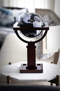 Replogle Globes Mini Wright Globe gray,Wood Stand Based on Frank Lloyd Wright Design, 6" diameter Black World Globe, Decorative, Stunning, Desktop Piece