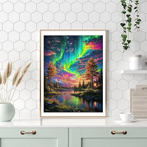 Miniatura 5 de HITO Kit de pintura de paisaje por números para adultos, Aurora para adultos, kits de pintura por números sobre lienzo para regalo, decoración