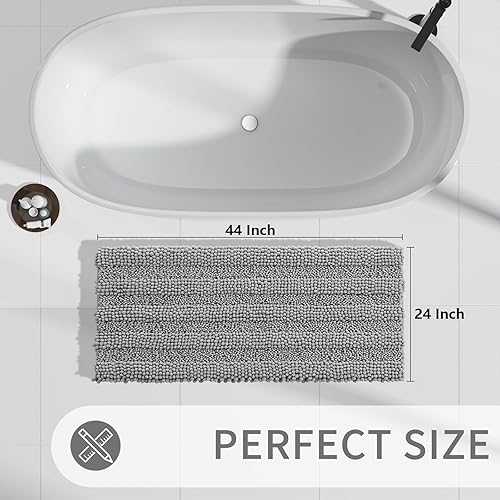 Miniatura 2 de Yimobra Tapete de baño de felpilla a rayas, lujoso, extra grueso y suave, esponjoso, absorbente, antideslizante, lavable a máquina, tapetes de baño