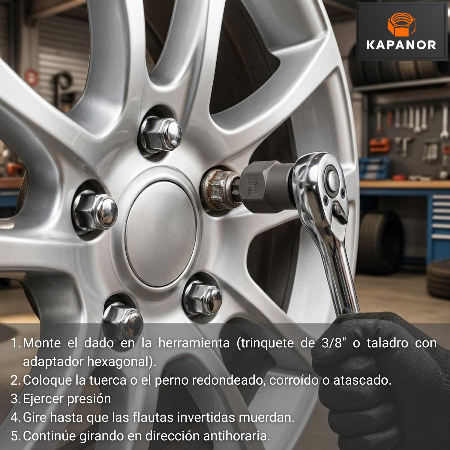 Extractor de Tornillos Rotos Juego 13 Llaves de Vaso 6,35-19mm + Adaptador HEX - Extractor Tuercas Antirrobo Pernos Dañados Oxidados - Estrías Inversas Carraca 3/8" Taladro Atornillador ✯KAPANOR✯