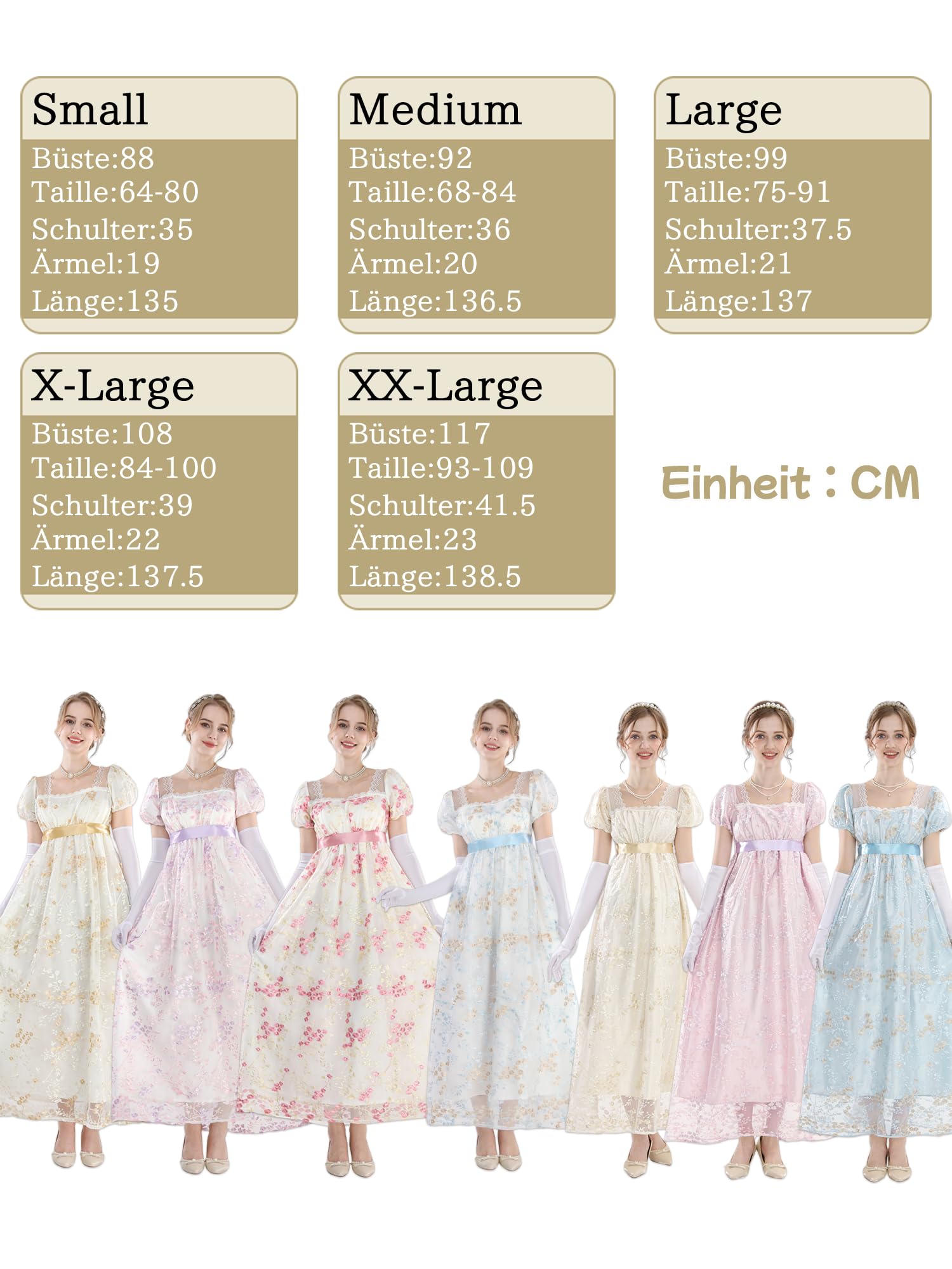 Longue robe empire de bal de style vintage et victorien, inspirée de Jane Austen au temps de la régence anglaise, avec gants inclus, pour femme