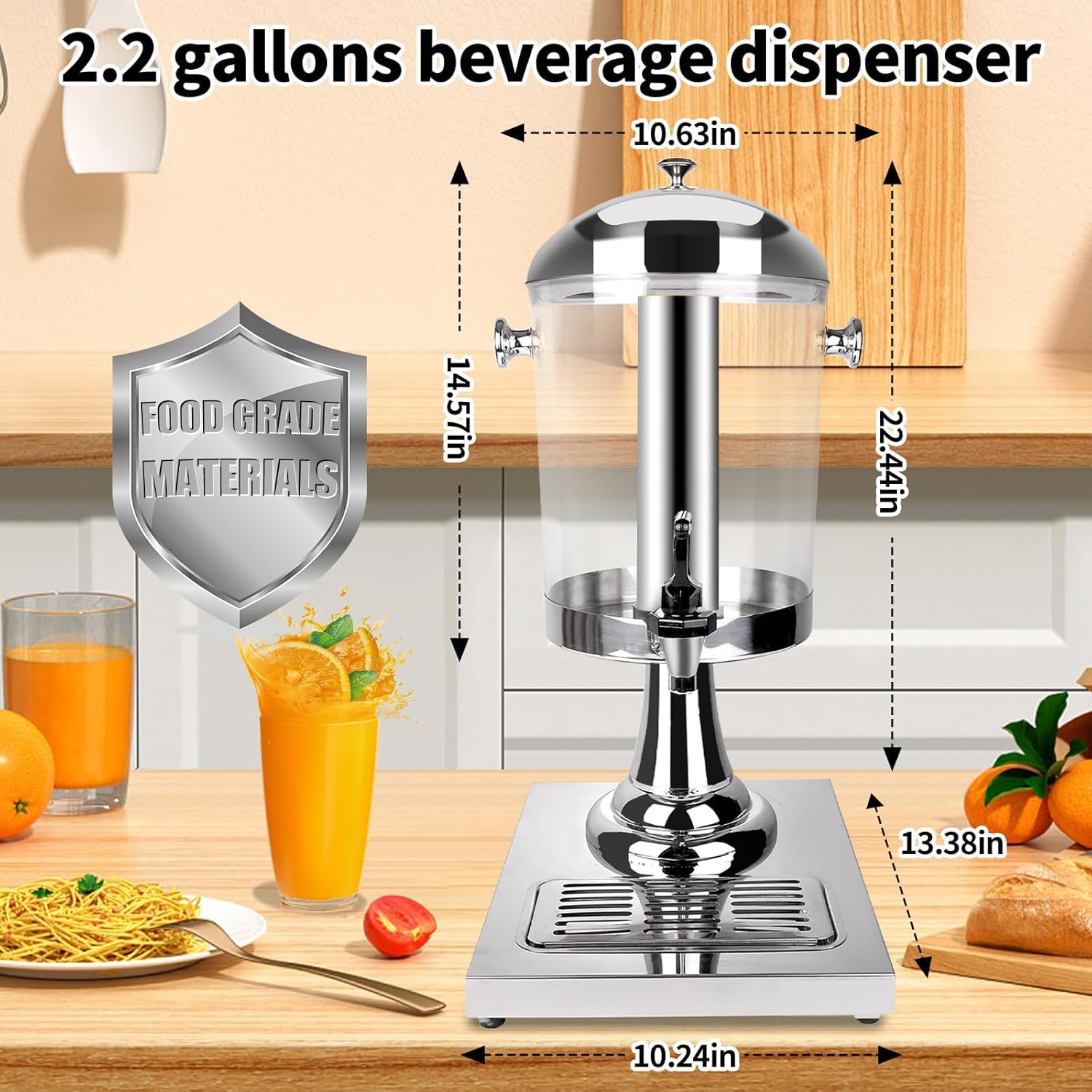 Dispensador de bebidas con soporte, dispensador de bebidas para fiesta, dispensador de tarro de agua de acero inoxidable con recipiente de hielo, espiga, jarra de bebida para fiestas en casa 6