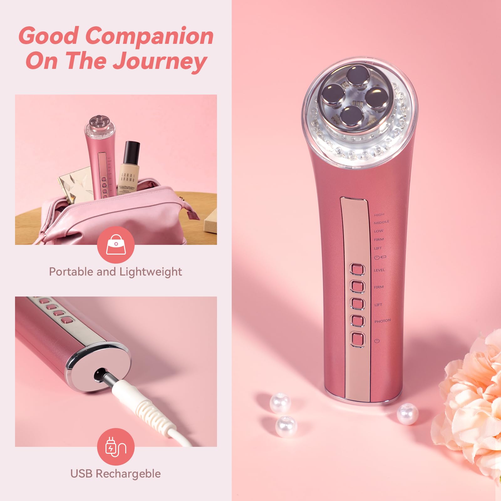 CARER SPARK Dispositivo de Radiofrecuencia Facial Masajeador Facial Contra las Arrugas y 3 Terapias de Luz LED para Reducir las Líneas Finas Anti-Envejecimiento y Reafirmar la Piel