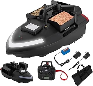RC Bait Boat, 500M/1640 FT Remote Control Fishing Boat, 4.4LBS Loading GPS Positioning Bait with Dual-Color Light High Speed RC Saltwater Fishing Surfer (Black)