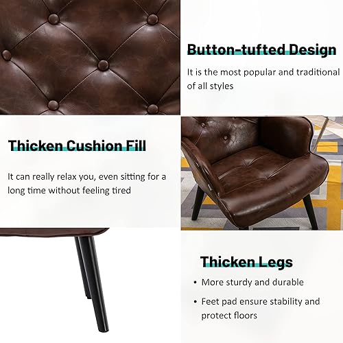 Miniatura 5 de JOYBASE Silla Accent silla moderna de mediados de siglo sillón silla trasera con respaldo alto cómoda silla de lectura sillón para sala de estar