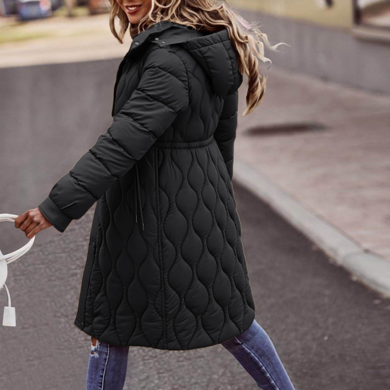 Piumino Donna Invernale Lungo 100 Grammi con Cappuccio e Zip Giubbotto Imbottito Trapuntata Elegante Cappotto Primaverile Termica Vento Giacca Casual Leggero Curvy per Neve Trekking Sportiva