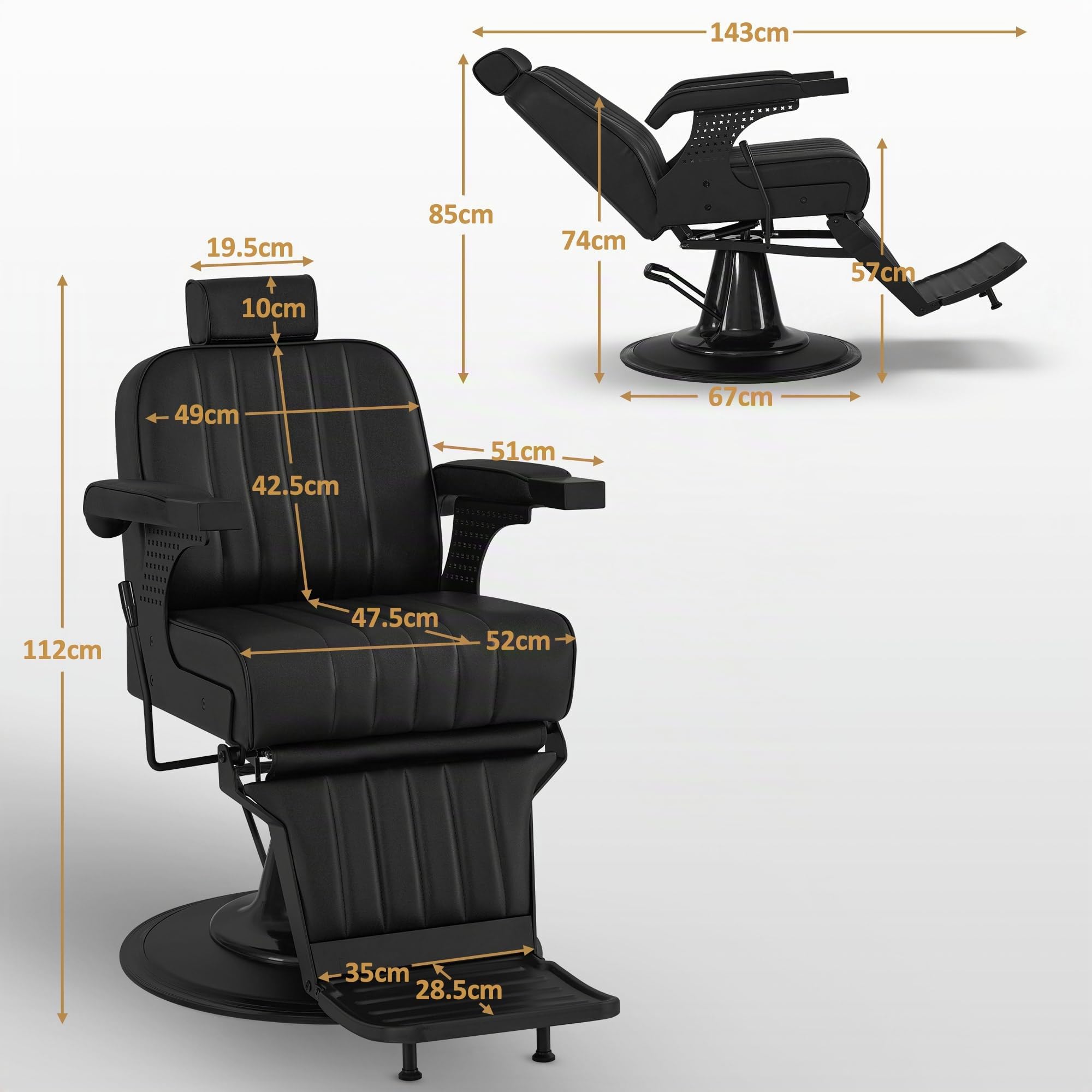 BarberPub Fauteuil Coiffeur avec Appui-tête inclinable, équipement Coiffure avec Pompe hydraulique, Rotation 360°, siège réglable en Hauteur, Fauteuil Coiffeur Similicuir, 3884 (Noir)