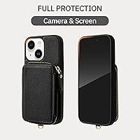 Vista 7 de ZVE Funda tipo cartera para iPhone 13 con pulsera, funda de cuero con cremallera con ranuras para tarjetas con bloqueo RFID tipo monedero, funda