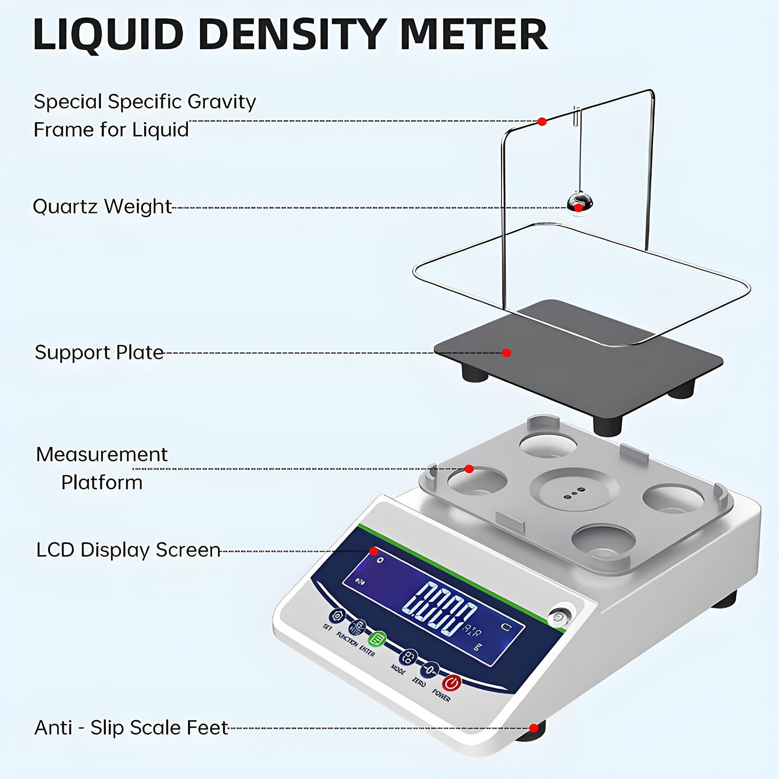 Medidor de densidad electrónico, densímetro digital con pesos de calibración, rango de pesaje de 5 a 600 g, precisión de 0,001 G, datos imprimibles, batería integrada para laboratorio y uso industrial
