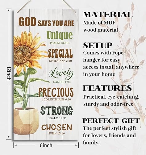 Miniatura 2 de Letrero decorativo de madera con cita inspiradora cristiana, Dios dice que eres, versículos de la Biblia, decoración de placa de madera impresa