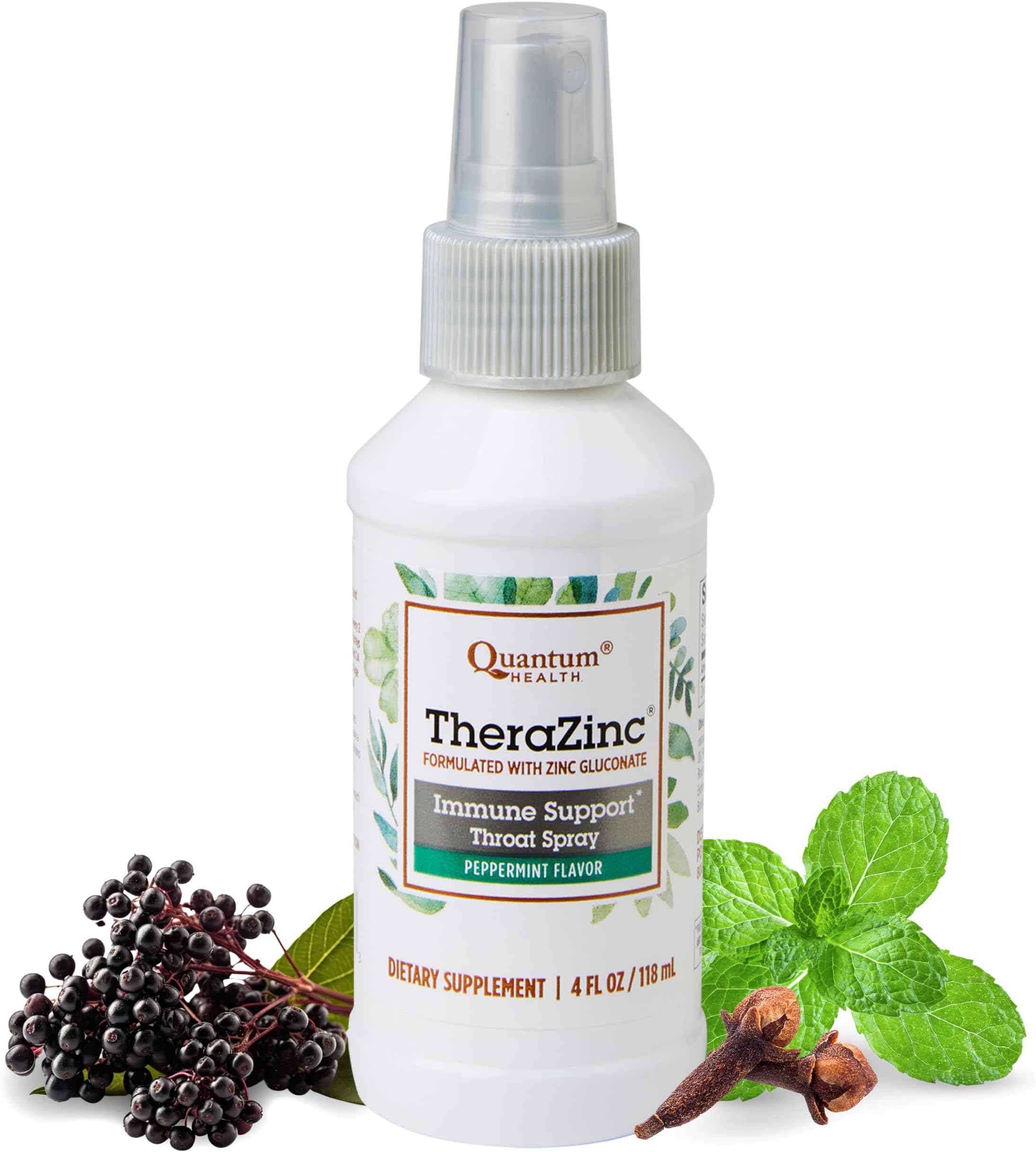 Health TheraZinc Throat Spray Immune Support & Helps Calm Discomfort Liquid Zinc Gluconate Elderberry Echinacea & Slippery Elm Relief for Adults & Kids 12+ Natural Peppermint Flavor - 2 Ounce