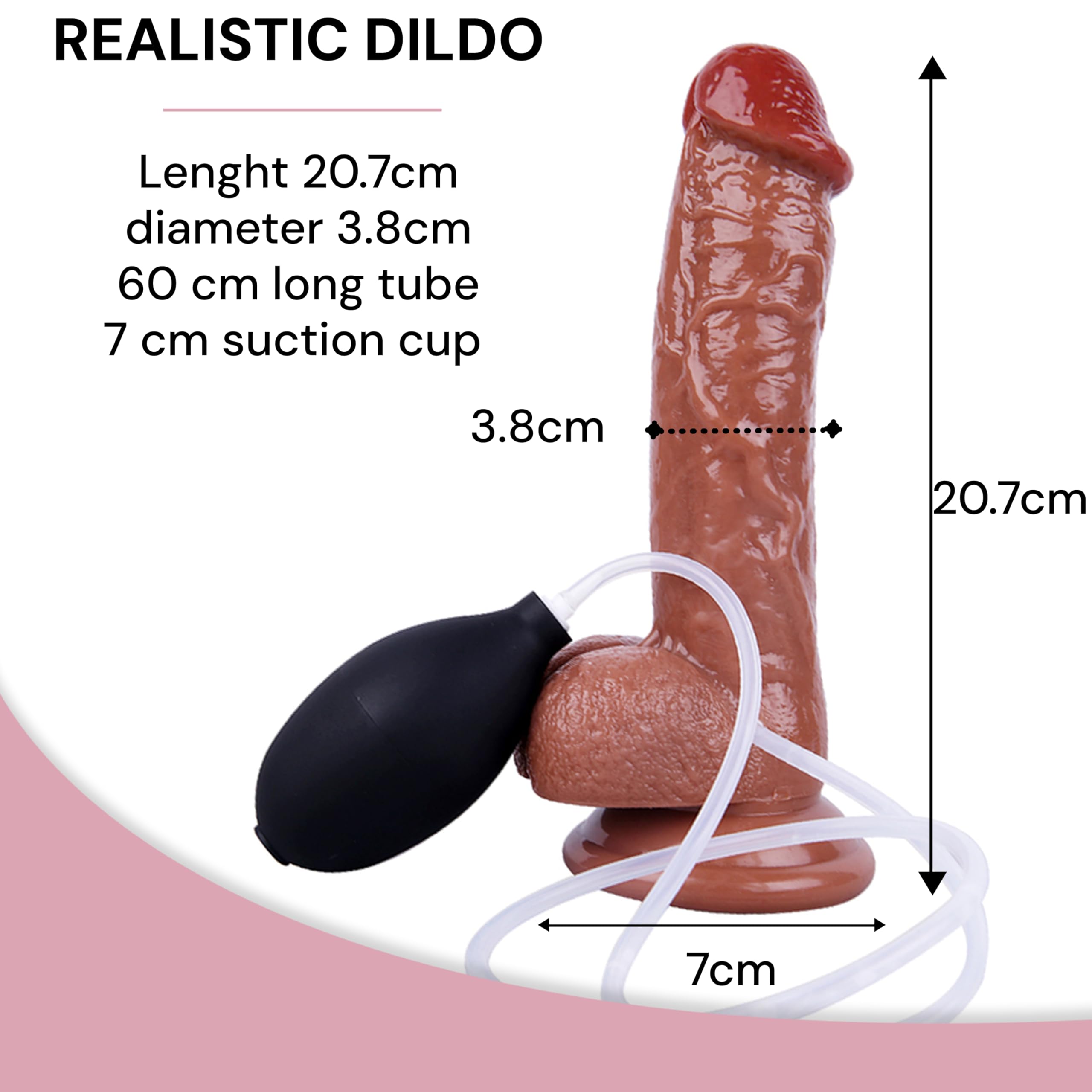 Cola de Dildo Realista para Mujeres con Función de Eyaculación 20,7cm de Largo ⌀ 3,8cm Dildo Anal con Eyección Flexible con Fuerte Ventosa, Marrón Juguetes Sexuales Extrema Erotica FOPS D30