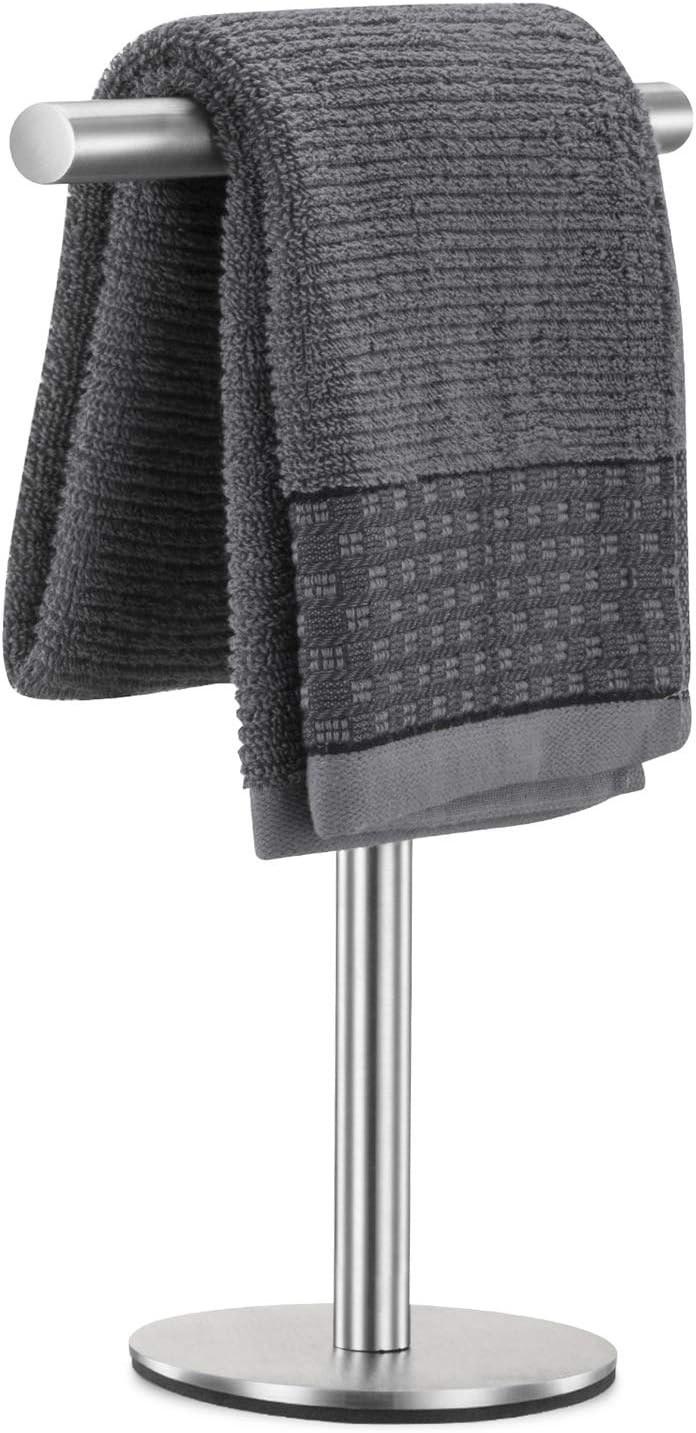 Pynsseu Bath Hand Towel Holder Standing, SUS304 Stainless Steel Brushed Finish T-Shape Towel Bar Rack Stand, Tower Bar for Bathroom Kitchen Vanity Countertop