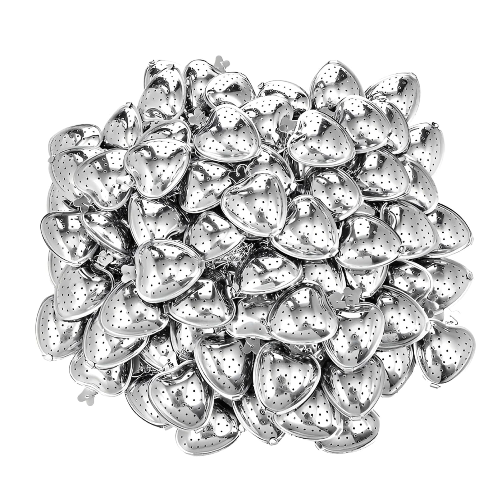 Confezione da 50 infusori da tè in acciaio inox, a forma di cuore, per foglie di tè sfuse, infusore a intervalli di tè, filtri per tè con gancio a catena estesa per condimenti e bottiglie
