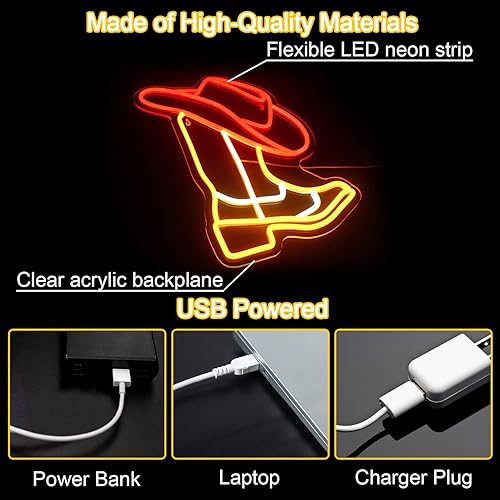 Miniatura 3 de Horseneon Letreros de neón de vaquero, letreros de luces de neón de sombrero de vaquero, luz de neón de vaquero occidental, letrero LED de bota de