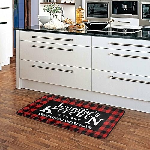 Miniatura 5 de Alfombras de cocina personalizadas a cuadros negros y rojos, antideslizantes, acolchadas, antifatiga, para fregadero de pie, lavandería, oficina en