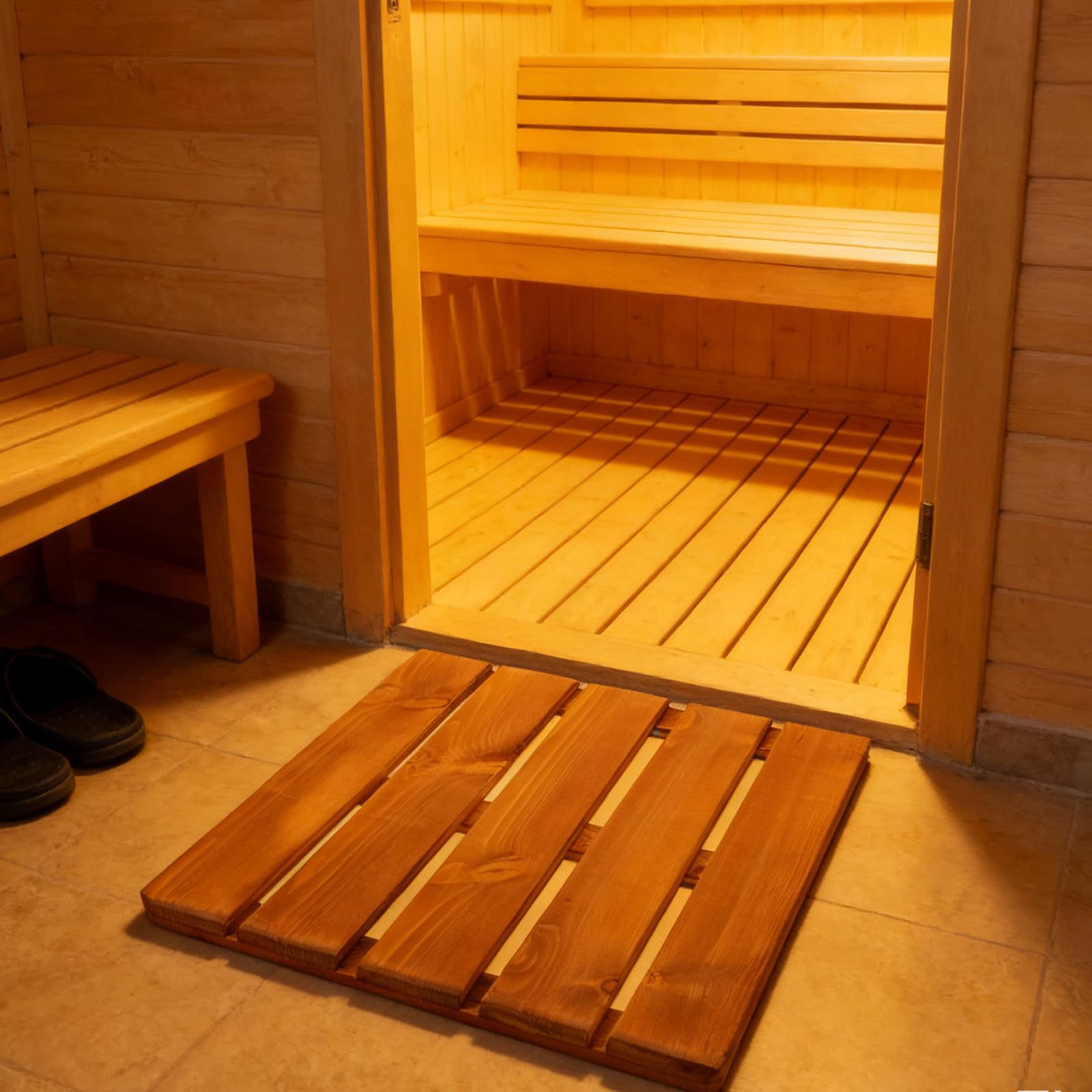 HOMSFOU Alfombra de Madera Antideslizante para Ducha y Sauna, 40cm, Fácil Instalación y Diseño Natural para SPA y Baño Seguro y Elegante